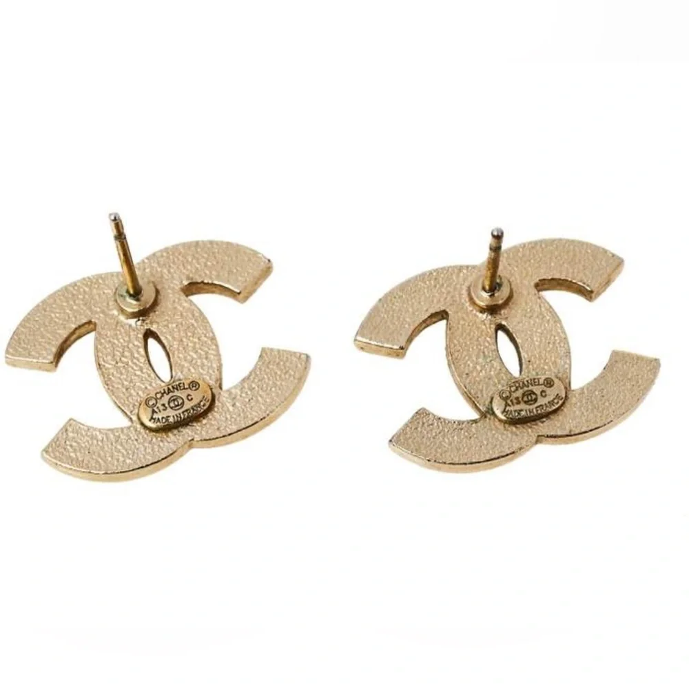 Chanel Pink and White Striped Logo Earrings